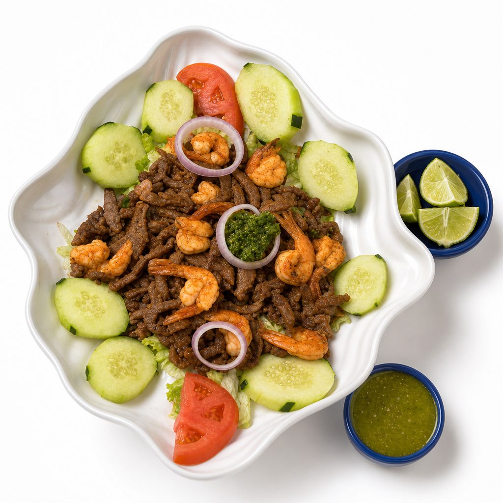 Botanas De Carne Y Camarones.